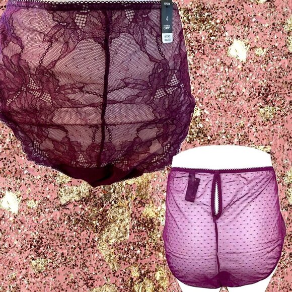 Torrid + 5 Purple Sheer Floral Dot Mesh Keyhole Back Mid-Rise Hipster Panties - Picture 1 of 6